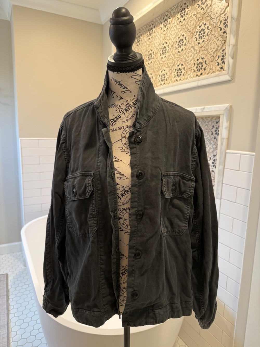 THE GREAT. Washed Charcoal Military Field Jacket